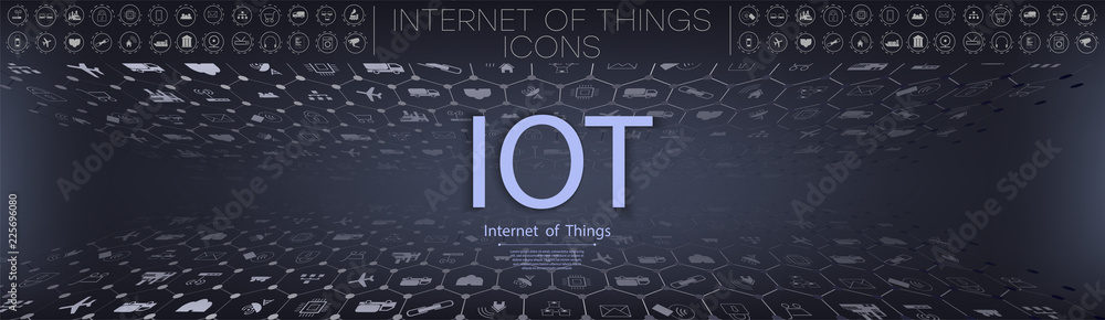 Poster internet of things (iot) and networking concept for connected devices. spider web of network connect