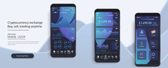 	 Mobile app infographic template with modern design weekly and annual statistics graphs. Pie charts, workflow, web design, UI elements. Vector EPS 10