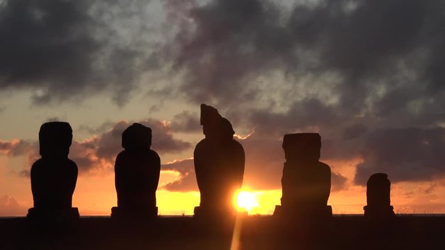 Chile. Easter Island. Traveling around the island you can meet everywhere huge statues carved out of petrified lava.