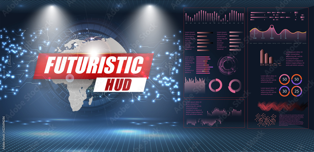 Poster HUD UI. Abstract virtual graphic touch user interface. Infographic. Vector science abstract. Vector illustration Futuristic user interface.