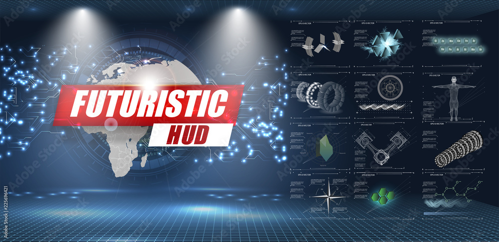 Poster set abstract hud elements for ui ux design. statistic and data, information infographic. futuristic 