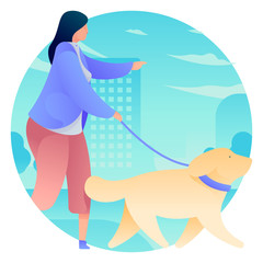 Woman walking large dog