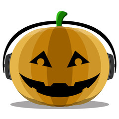 Halloween pumpkin with headphones. Vector illustration design