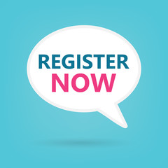 register now on a speech bubble- vector illustration