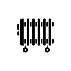 Black & white vector illustration of portable oil heater. Flat icon. Isolated on white background.