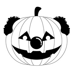 Halloween pumpkin with a clown nose and hair. Vector illustration design