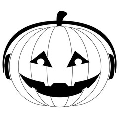 Halloween pumpkin with headphones icon. Vector illustration design