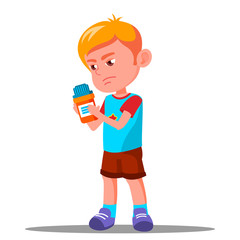 Child Holding Medicine In His Hand Vector. Health. Isolated Illustration