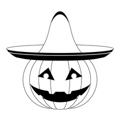Halloween pumpkin with a mexican hat icon. Vector illustration design