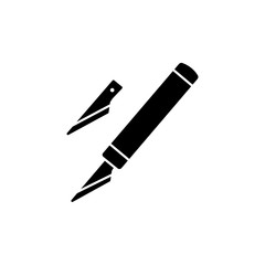 Black & white vector illustration of craft pen knife with blade. Flat icon of quilting & patchwork cutting tool. Isolated on white background.