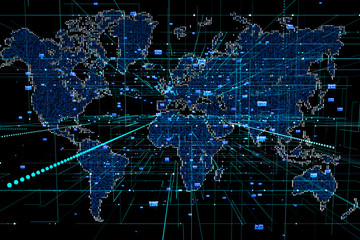 Dotted world map background. Global network connection.