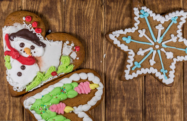 Gingerbread Cookies on Wooden Background