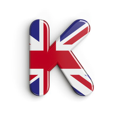 United Kingdom flag letter K - Uppercase 3d british font - Britain, english culture or patriotism concept