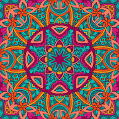 Tribal indian ethnic seamless design. Festive colorful mandala geometric pattern