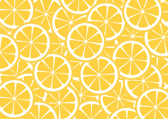 Bright lemon slices vector background. Summer bright tropical fruit pattern. 