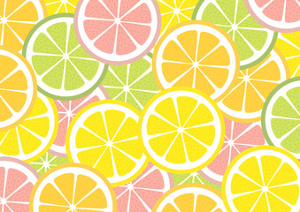 Bright lemon slices vector background. Summer bright tropical fruit pattern. 