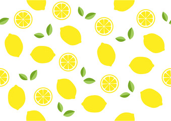 Seamless bright lemon slices vector background. Colorful summer bright tropical fruit pattern design. 