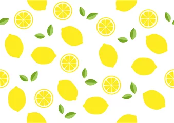 Aluminium Prints Lemons Seamless bright lemon slices vector background. Colorful summer bright tropical fruit pattern design. 