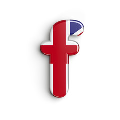 United Kingdom flag letter F - Small 3d british font - Britain, english culture or patriotism concept