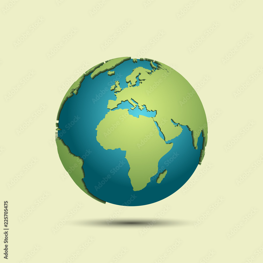 Canvas Prints 3d earth map with shadow on light background
