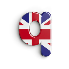 United Kingdom flag letter Q - Lower-case 3d british font - Britain, english culture or patriotism concept