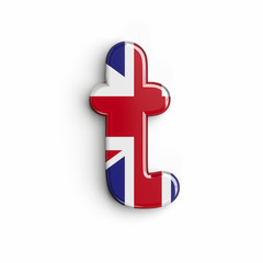 United Kingdom flag letter T - Lower-case 3d british font - Britain, english culture or patriotism concept