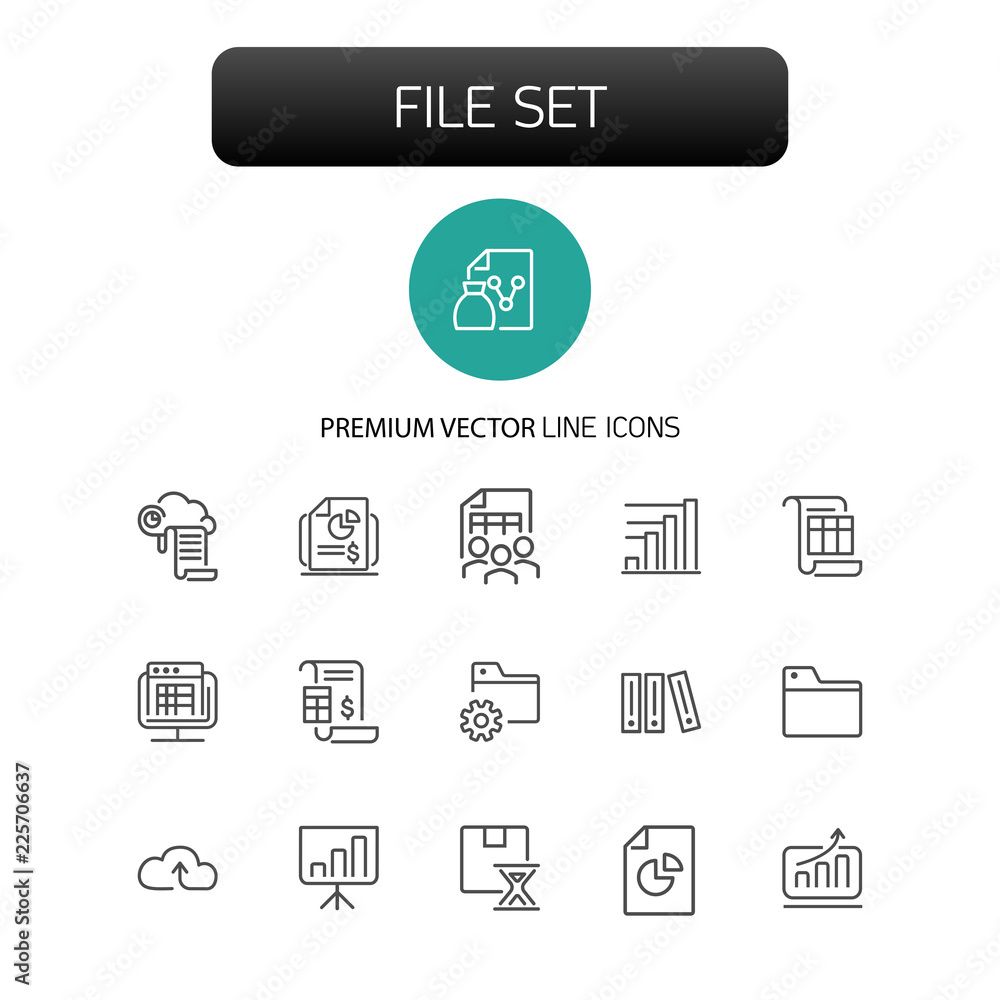 Poster file icons. set of line icons. report, presentation, folder. file system concept. vector illustratio