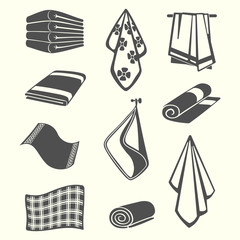 Kitchen and room service towels, napkins, textile vector illustration isolated on background