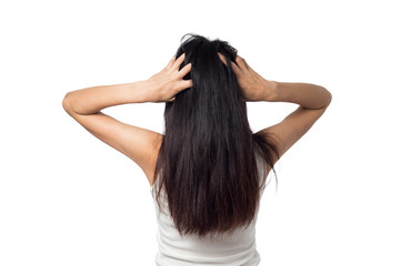 Fototapeta premium female itching scalp itchy his hair on a white background