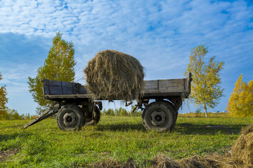 Cart with a round bale of hay