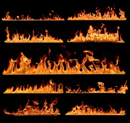 Papier Peint photo Flamme Set of flames textures on black background
