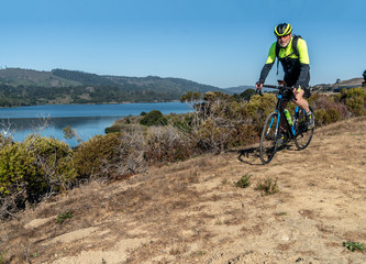 Cycling along Crystal Spring Reservoir, San Francisco Bay Area, California