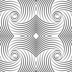 Monochrome Abstract Vector Seamless Pattern. Geometric curve elements.