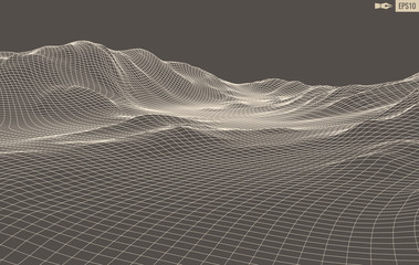 3D Wireframe Terrain Wide Angle EPS10 Vector