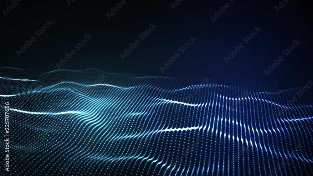 Poster 3d glowing abstract digital wave particles. futuristic illustration. hud element. technology concept