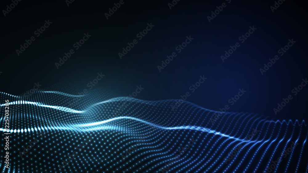 Poster 3d glowing abstract digital wave particles. futuristic illustration. hud element. technology concept