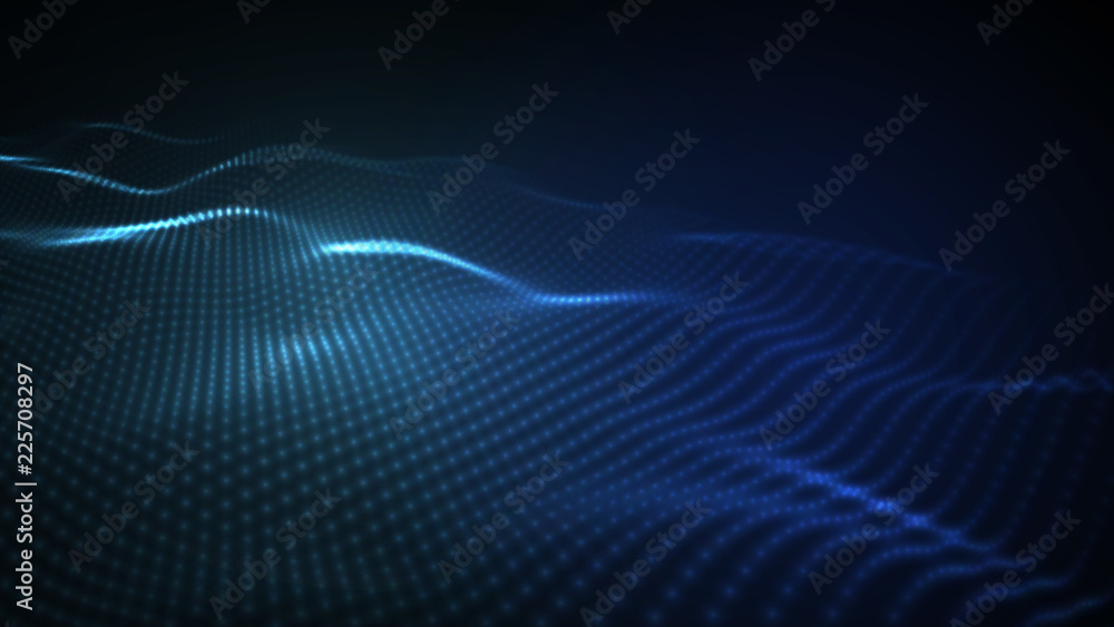 Poster 3d glowing abstract digital wave particles. futuristic illustration. hud element. technology concept
