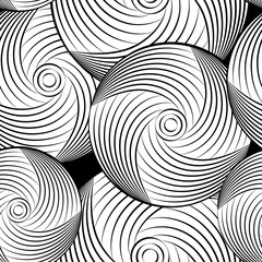 Monochrome Abstract Vector Seamless Pattern. Geometric curve elements.