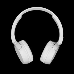 wireless headphones isolated on black background. bluetooth earbuds, white earphones. concept noise blocker