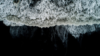 The black sand beach in Iceland. Sea aerial view and top view. Amazing nature, beautiful...