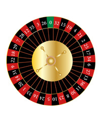 Casino roulette wheel, isolated on white background