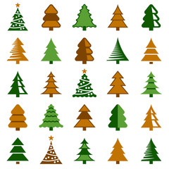 Christmas tree icon collection - vector color illustration