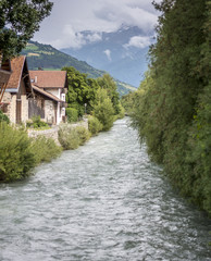 Fototapeta na wymiar The Medieval Town of Glorenza in Upper Venosta Valley in South Tyrol, Italy. the city is crossed by the river Adige