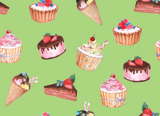 watercolor seamless pattern of confectionery