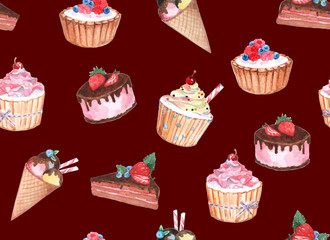 watercolor seamless pattern of confectionery