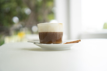 coffee latte art, coffee cup on the table cafe