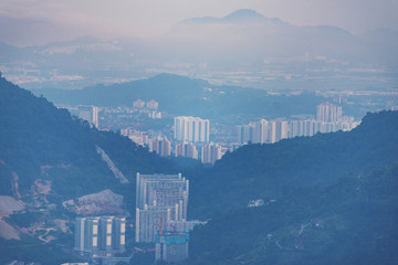 Landscape view of mountains layers, tropical forest natural field