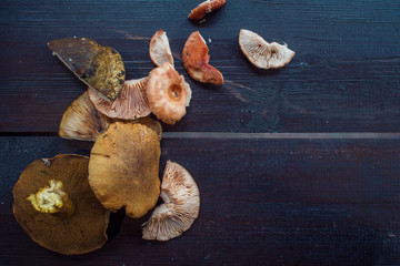 6752996 Mushrooms on a wooden table. Still life, mushroom harvest