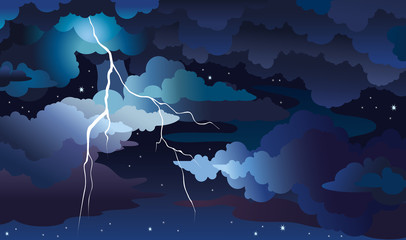 Night storm and lightning on a sky. - 225718253