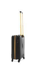 Black suitcase for travelling on white background